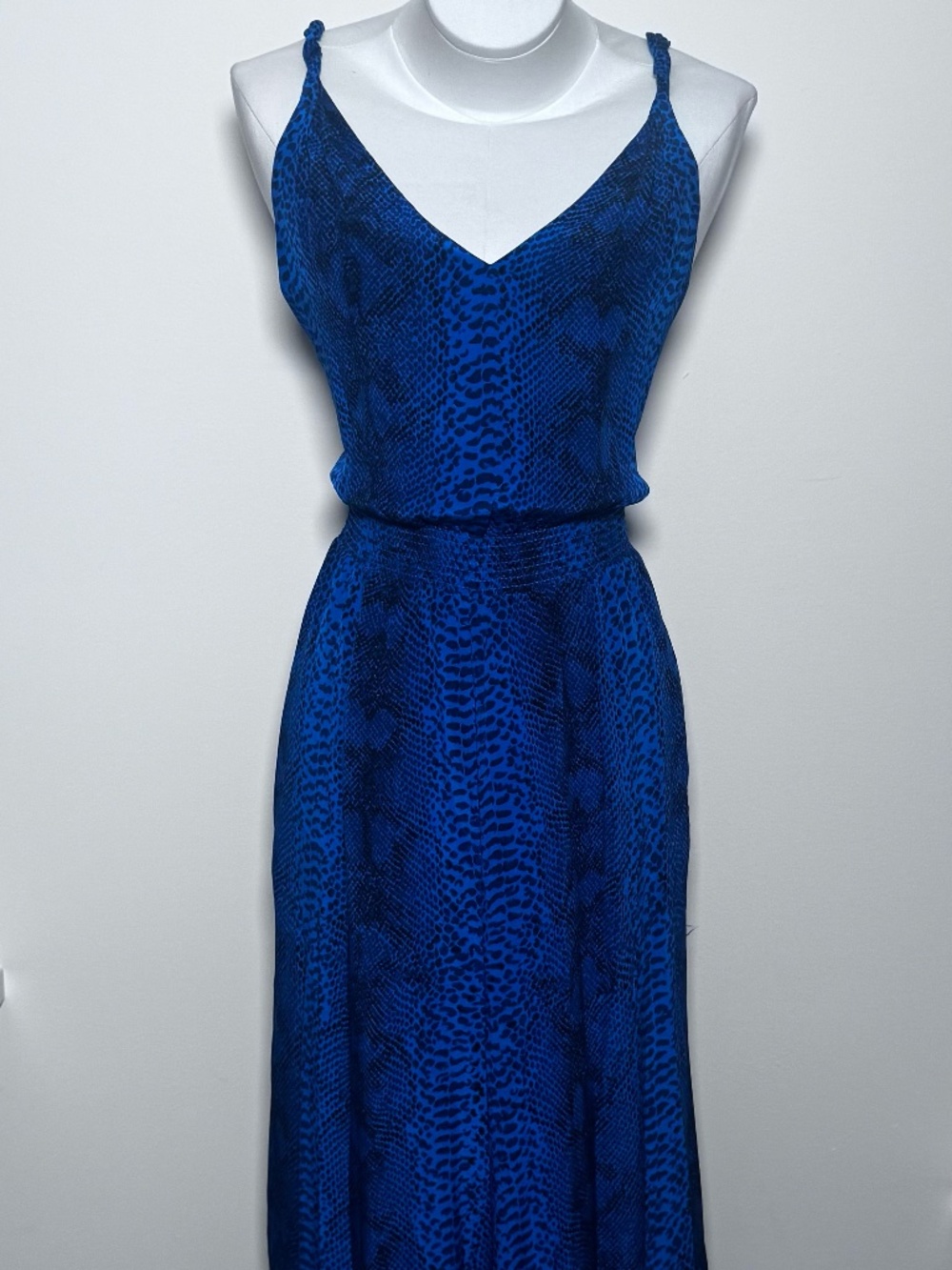 Jay Godfrey 100% Silk Cobalt Blue & Black Snakeskin Maxi Dress Size 8 (26096)